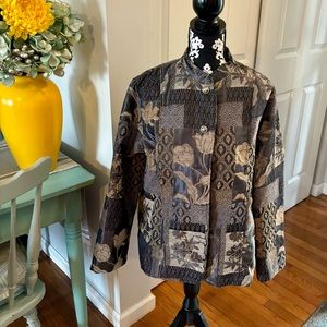 Women's Jacket, Size Large Tudor Court By Haband Nehru Collar Brocade Pockets